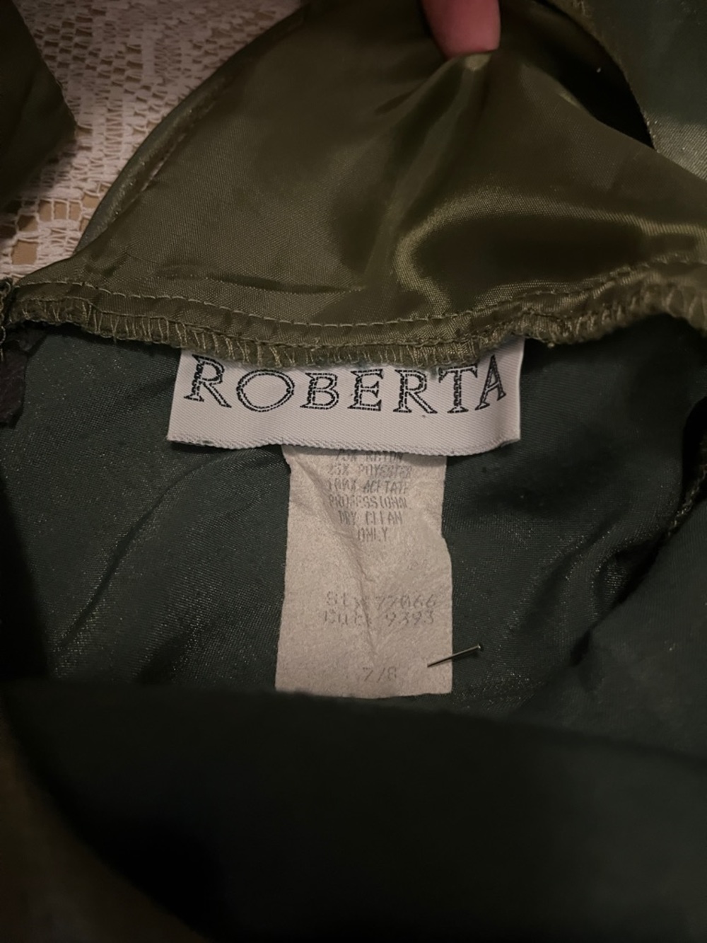 1990s Roberta Shimmery Satin Formal Dress, Metallic Green, Size 7/8 - Picture 6 of 9